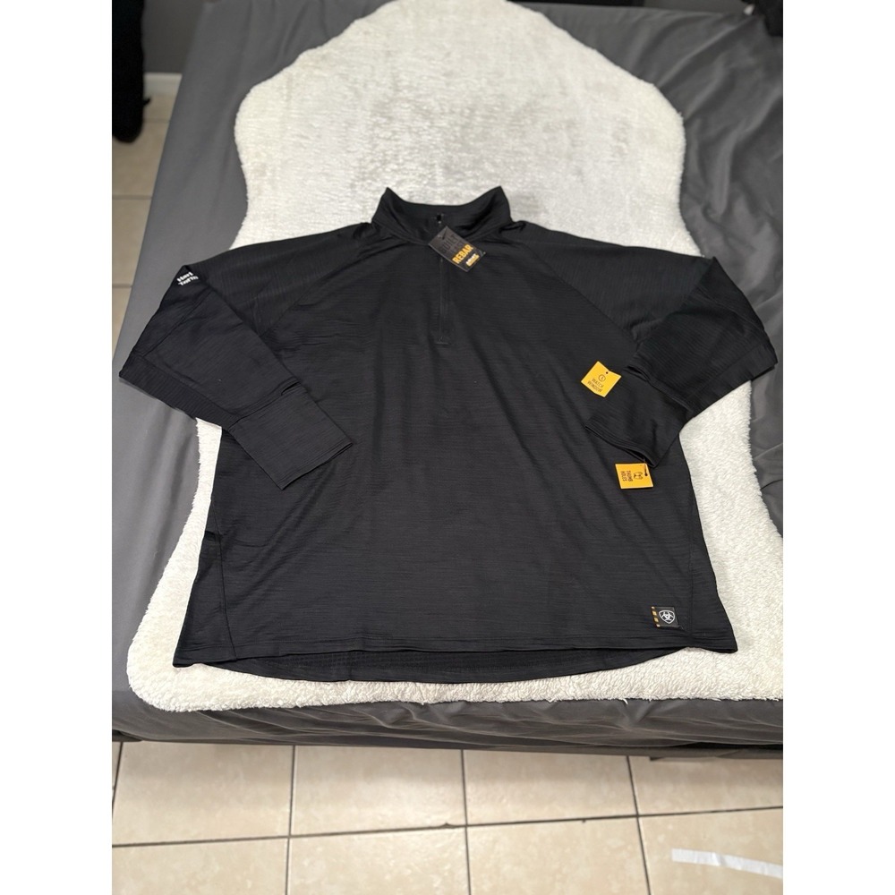 Ariat Men's Rebar Gridwork Baselayer 1/4 Zip T‎ Shirt Long Sleeve Black LOGO